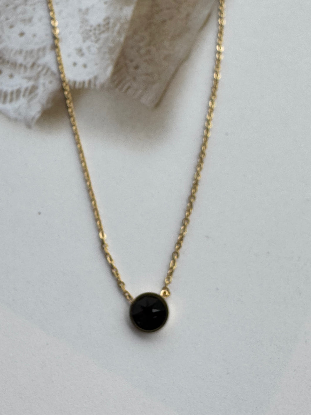 small black stone chain necklace