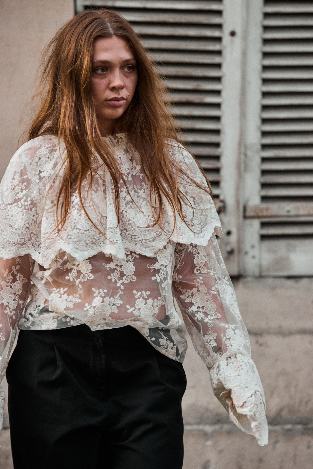 Lace Blouse with large Frill collar