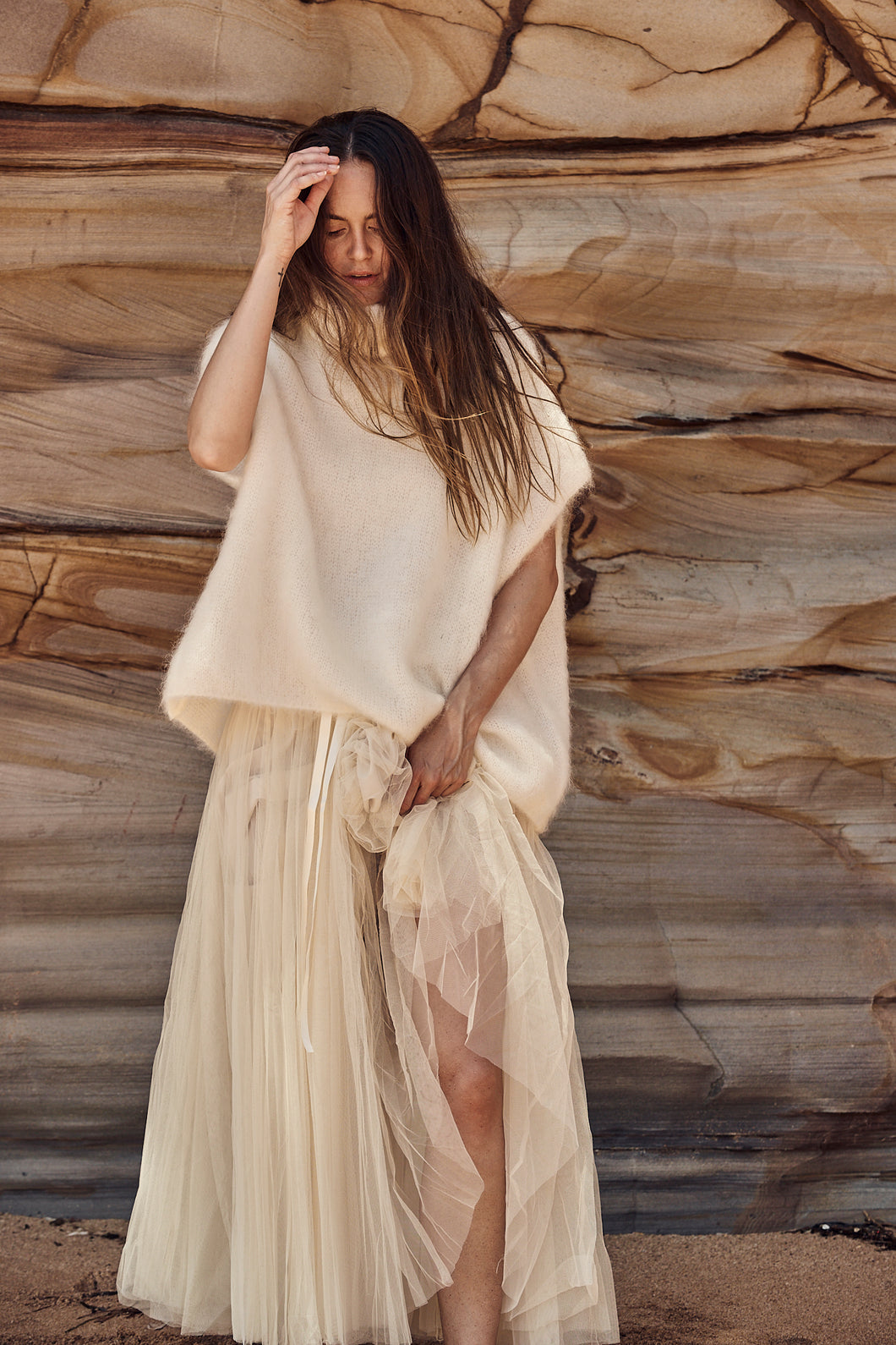 mamapapa -  cream knit sleeveless turtleneck