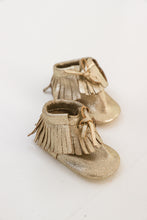 fringe leather gold shoes