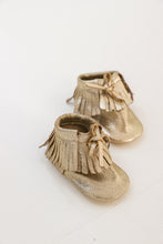 fringe leather gold shoes