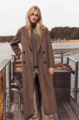 Brown double breasted trench coat