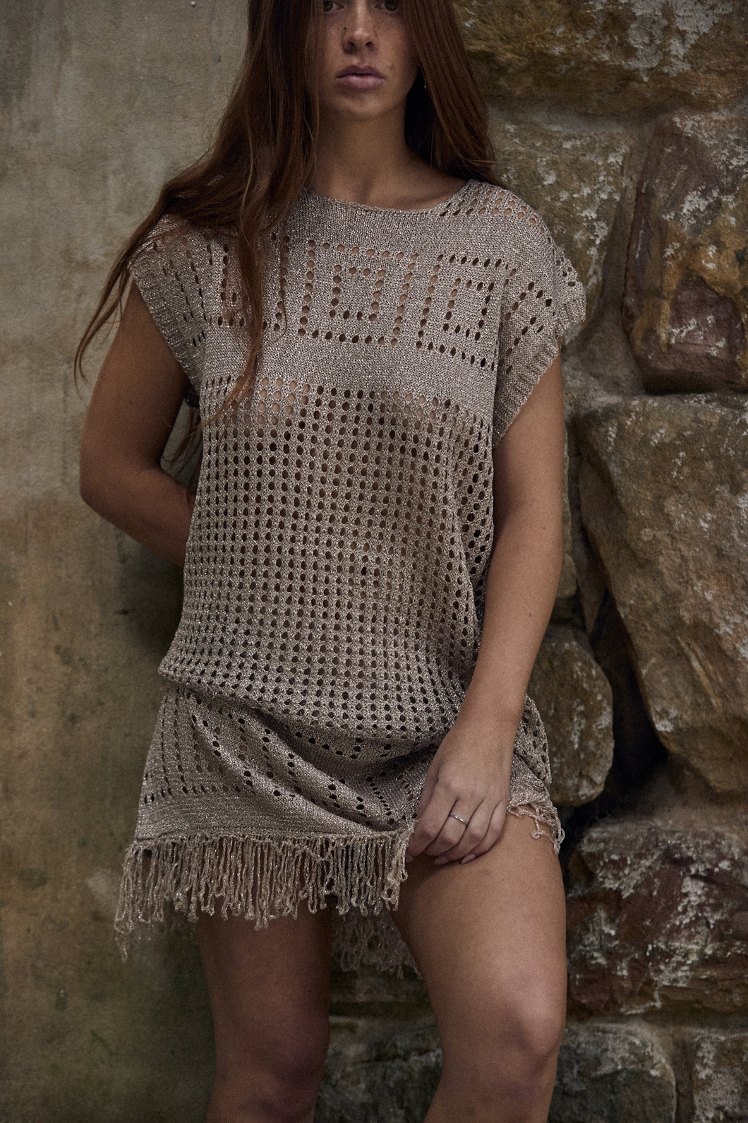 Mamapapa Rose gold fringe dress