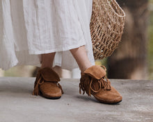 mamapapa - suede fringe camel mocassin