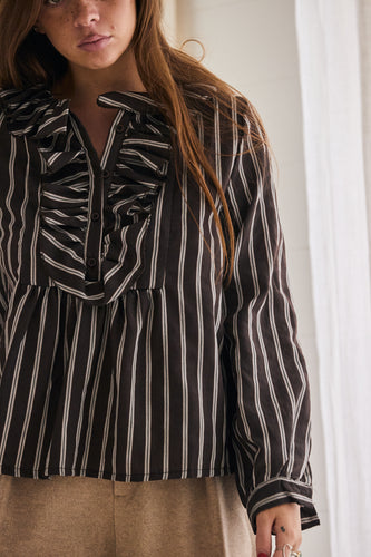 mamapapa - Bonbon chocolate frill stripe shirt