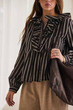mamapapa - Bonbon chocolate frill stripe shirt