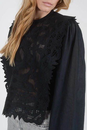 V.de vinster broderie heart blouse black