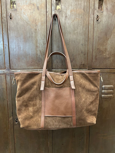 Suede and leather tote bag