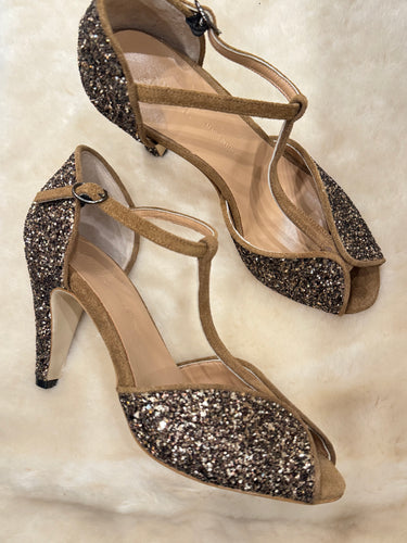 Anniel - high heels camel suede and sparkle