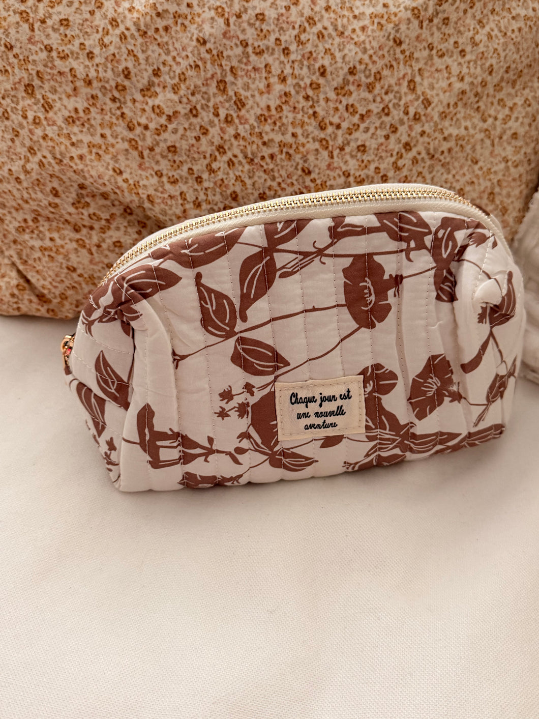 Cream and brown Floral  -  pouch