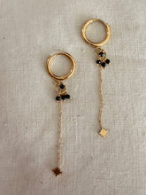 Hoop with black stone  and chain earrings