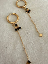 Hoop with black stone  and chain earrings