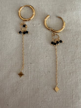 Hoop with black stone  and chain earrings