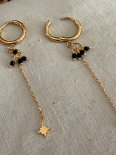 Hoop with black stone  and chain earrings