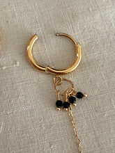 Hoop with black stone  and chain earrings