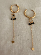 Hoop with black stone  and chain earrings