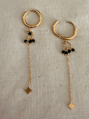 Hoop with black stone  and chain earrings