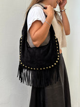 Fringe suede black bag