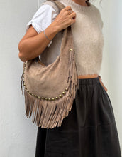 Fringe suede taupe bag
