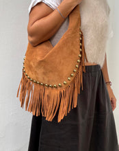 Fringe suede camel bag