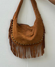 Fringe suede camel bag