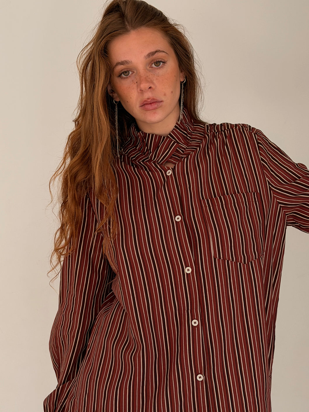 burgandy mix striped shirt