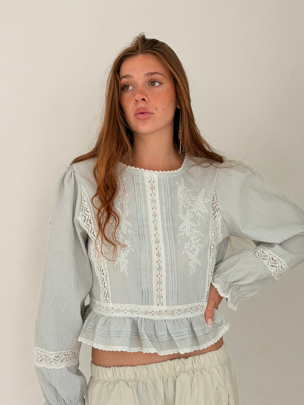 Thin stripes broderie blouse
