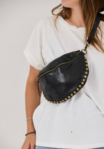 Leather black studs bumbag