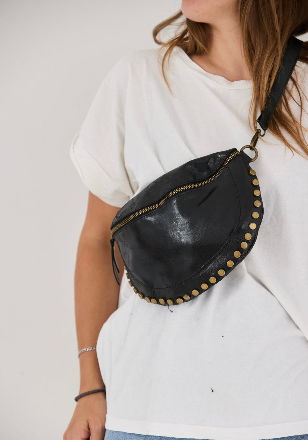 Leather black studs bumbag