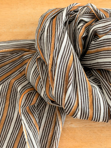 scarf stripe camel, choco and white