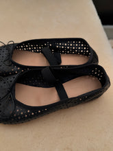 anniel - black leather ballet flat pointelle