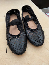 anniel - black leather ballet flat pointelle