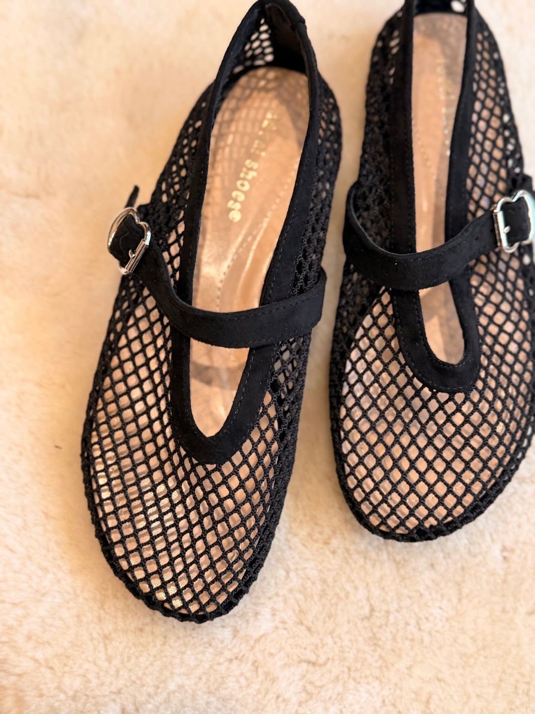 mesh black ballet flat