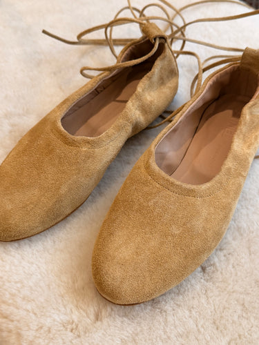 anniel - ballet flat camello suede with tie