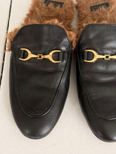 black leather slides