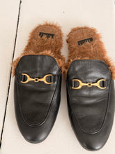black leather slides