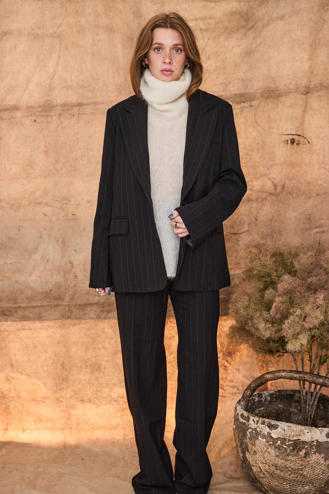 Pinstripe black suit