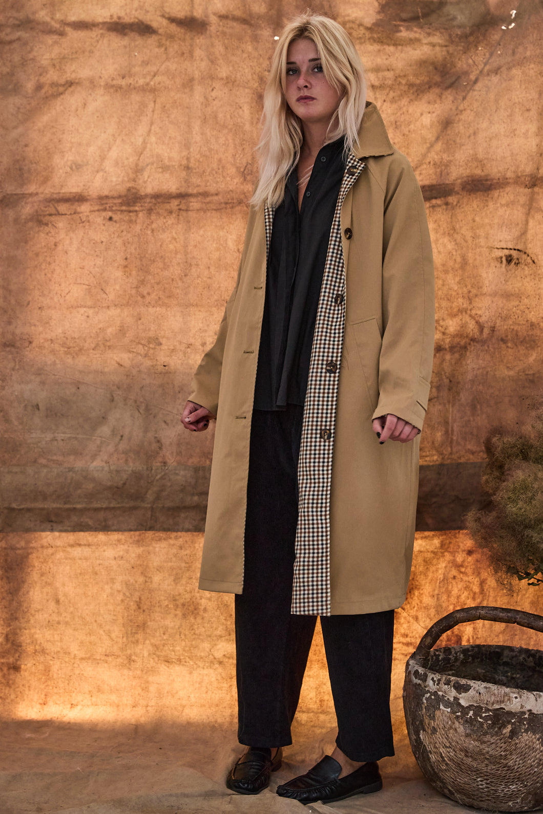 mamapapa - pudding reversible  trench coat in camel