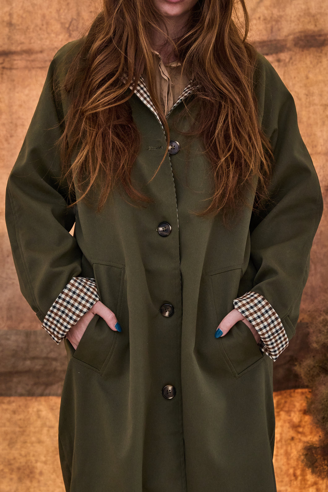 mamapapa - pudding reversible  trench coat khaki