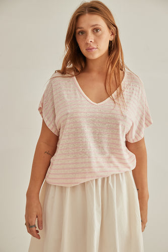 Mudgee pink stripes tee shirt