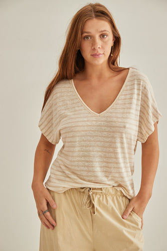 Mudgee beige stripes tee shirt