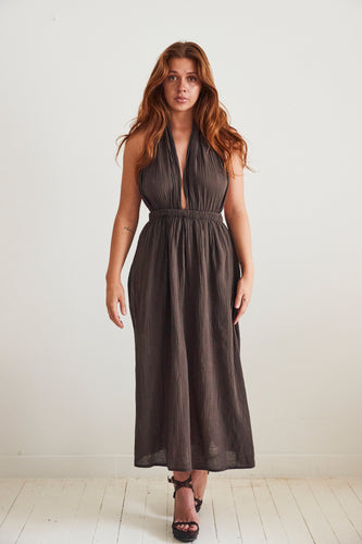 mamapapa - dress chocolate cotton open front