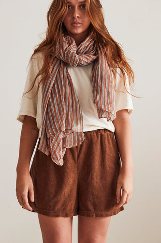 scarf stripe caramel, white, black