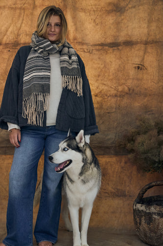 mamapapa - scarf grey mixed stripe