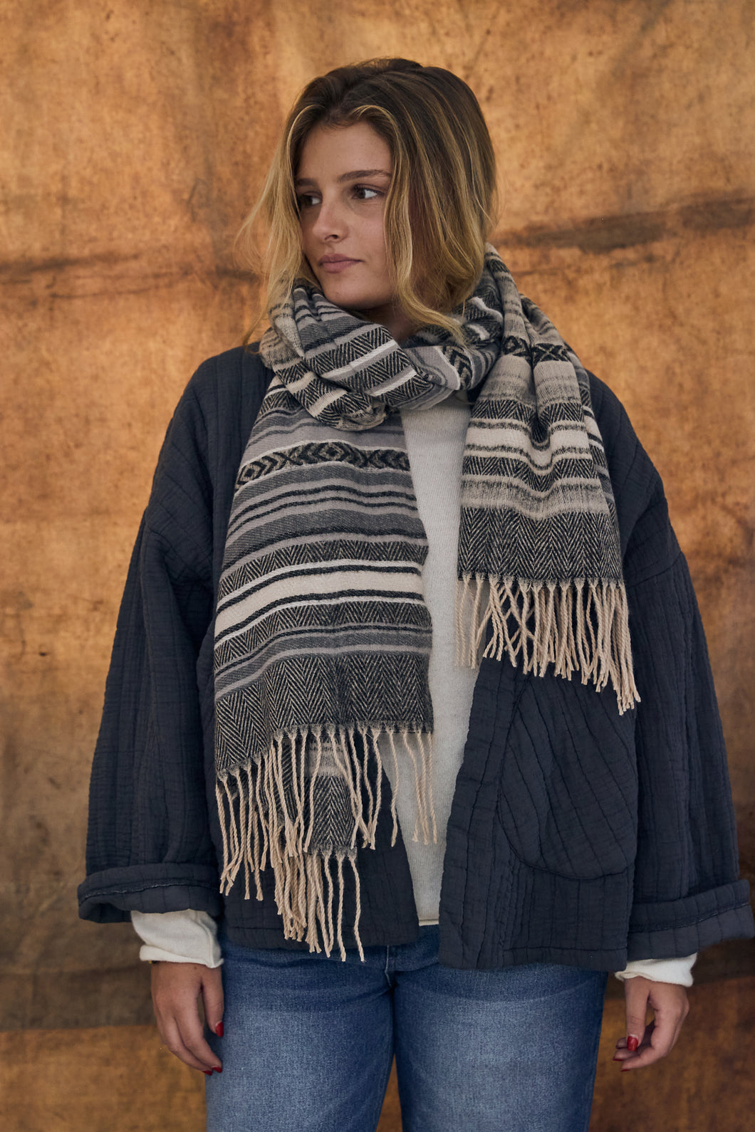 mamapapa - scarf grey mixed stripe