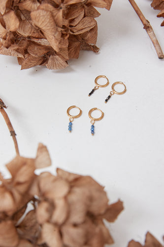 Dangly hoop three stone earrings blue