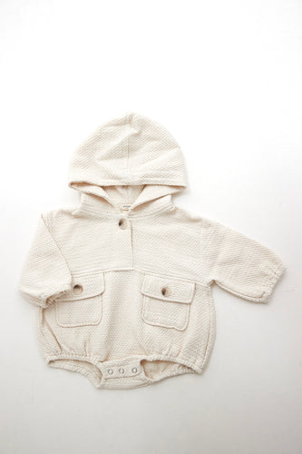 Hooded waffle style romper with pockets
