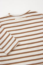 camel and white stripe tee shirt