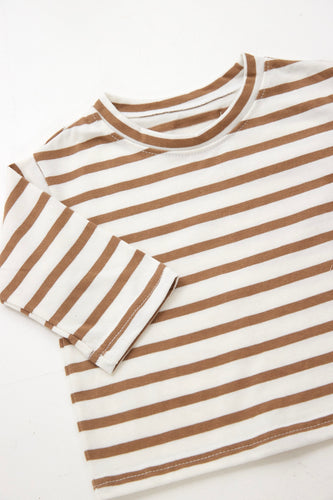 camel and white stripe tee shirt