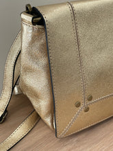 Gold three stud beige leather crossbody bag